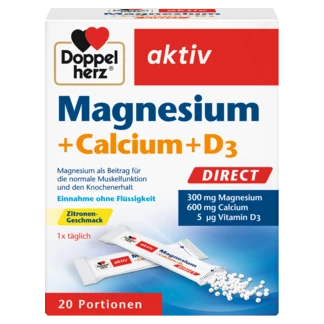 Illustration of the product packaging Doppelherz aktiv Magnezijum + Kalcijum + D3 DIRECT  front view
